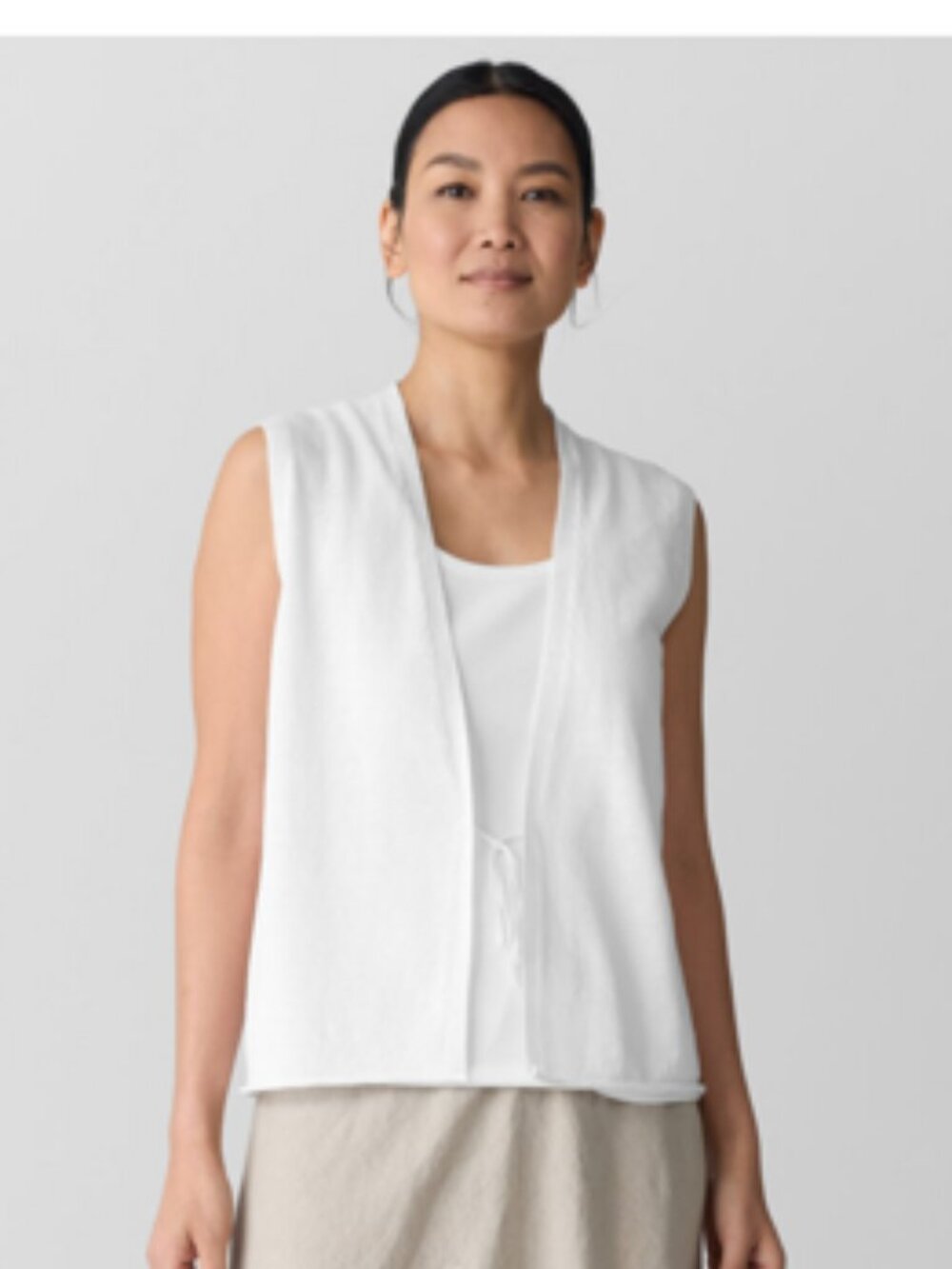 Eileen Fisher White V Neck Lightweight Organic Linen Cotton Vest With Front Tie - Picture 1 of 13